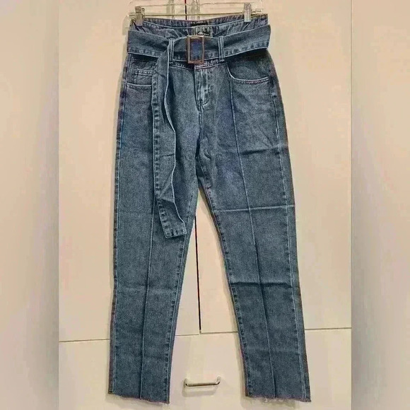 NWT Momokrom Nasty Gal Keep Up Belted Medium Wash High Waisted Blue Jeans $58 - Picture 5 of 15